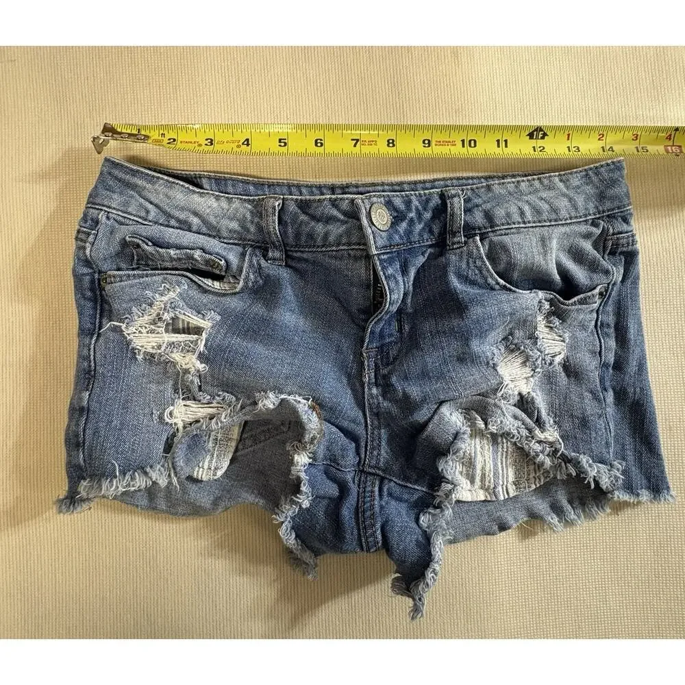 Aeropostale Shorty Blue Denim Shorts Size 6 Medium Wash Distressed Cutoff